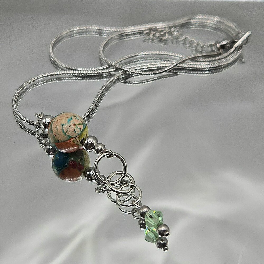 Stainless Steel Imperial Jasper and Crstal Necklace and Earimgs Set - Picture 5 of 9